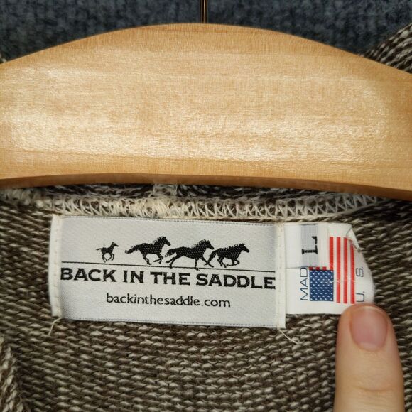 Back in the Saddle Cardigan Sweater Womens Size L Button Front Hooded Made USA - Picture 12 of 13